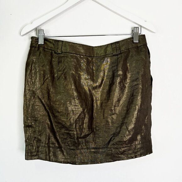 Ted Baker London Metallic Gold Linen Ruffle Skirt - Picture 2 of 5